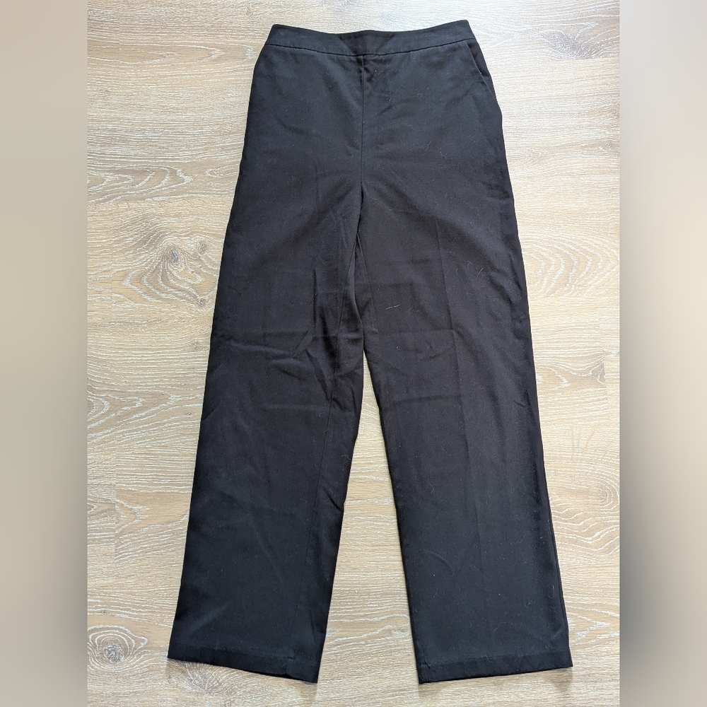 Oak + Fort Mid Rise Straight Leg Pull On Black Pants Women's Corporate Chic